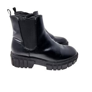 SM New York Black Leather Pull On Chunky Platform Chelsea Ankle Boots Size 8.5M